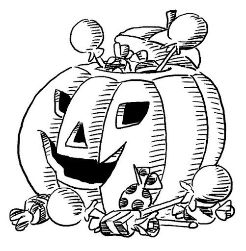 Online coloring book: Pumpkin full of candies coloring page